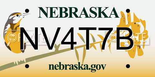 NV4T7B Nebraska License Plate