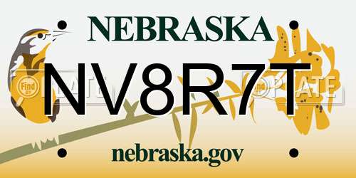 NV8R7T Nebraska License Plate