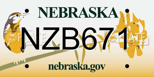 NZB671 Nebraska License Plate