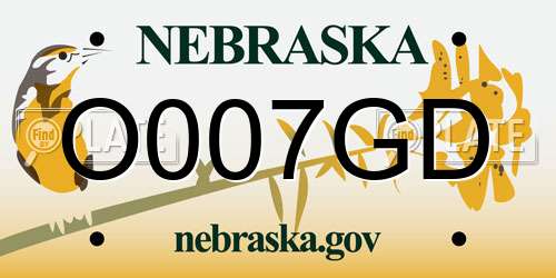 O007GD Nebraska License Plate