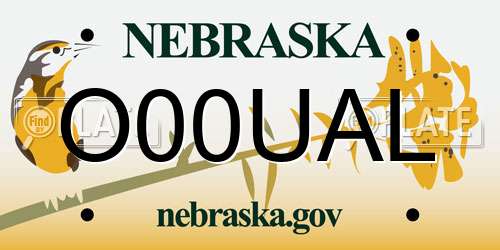 O00UAL Nebraska License Plate