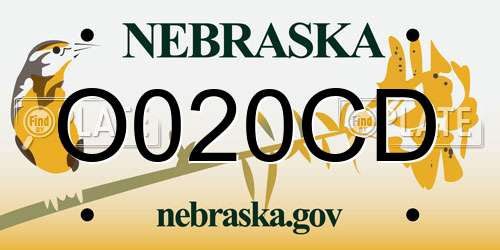 O020CD Nebraska License Plate