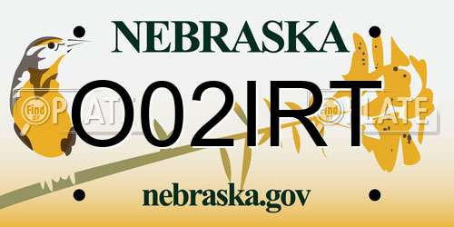 O02IRT Nebraska License Plate