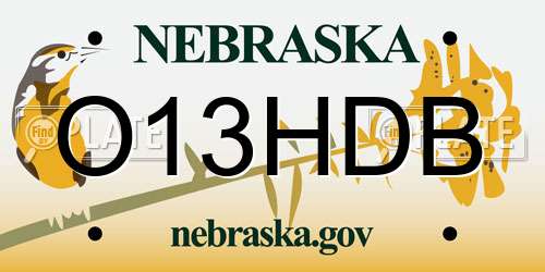 O13HDB Nebraska License Plate