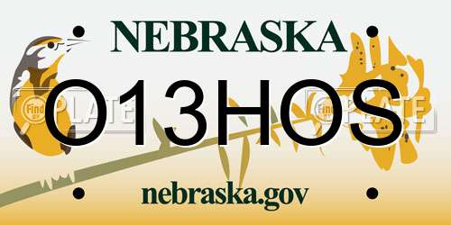 O13HOS Nebraska License Plate
