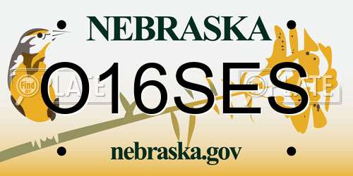 O16SES Nebraska License Plate