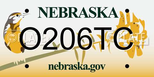 O206TC Nebraska License Plate