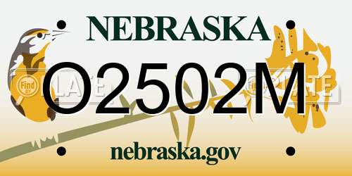 O2502M Nebraska License Plate