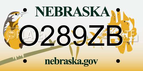 O289ZB Nebraska License Plate
