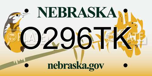 O296TK Nebraska License Plate