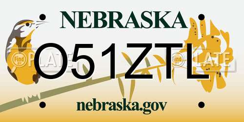 O51ZTL Nebraska License Plate