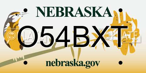 O54BXT Nebraska License Plate
