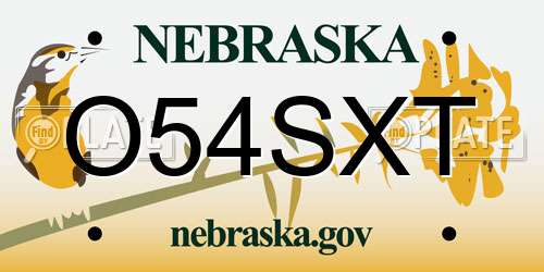 O54SXT Nebraska License Plate