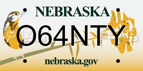 O64NTY Nebraska License Plate