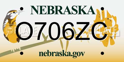 O706ZC Nebraska License Plate