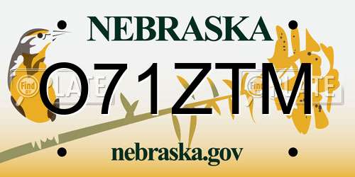 O71ZTM Nebraska License Plate