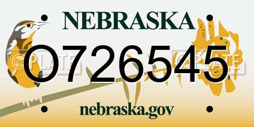 O726545 Nebraska License Plate
