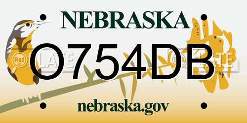 O754DB Nebraska License Plate