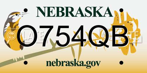 O754QB Nebraska License Plate