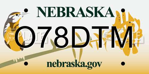 O78DTM Nebraska License Plate