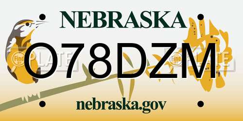 O78DZM Nebraska License Plate