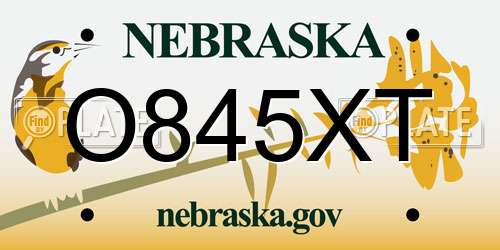O845XT Nebraska License Plate