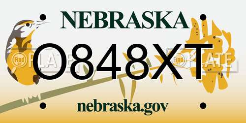 O848XT Nebraska License Plate