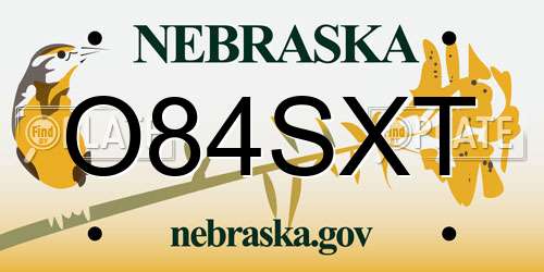 O84SXT Nebraska License Plate