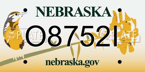 O8752I Nebraska License Plate