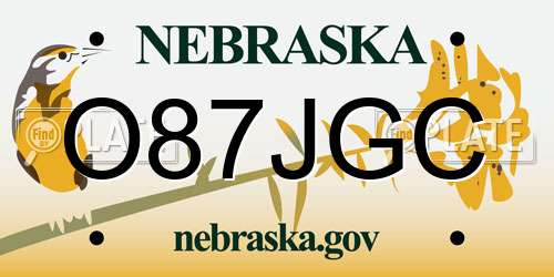 O87JGC Nebraska License Plate