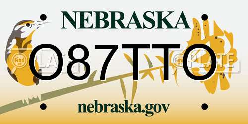 O87TTO Nebraska License Plate