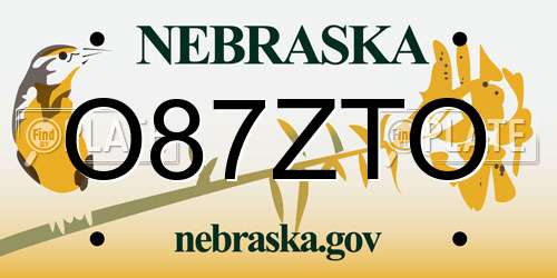 O87ZTO Nebraska License Plate