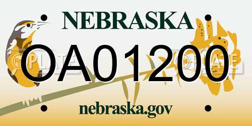 OA01200 Nebraska License Plate