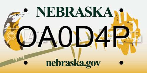 OA0D4P Nebraska License Plate