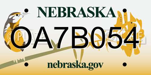 OA7B054 Nebraska License Plate
