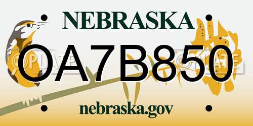OA7B850 Nebraska License Plate