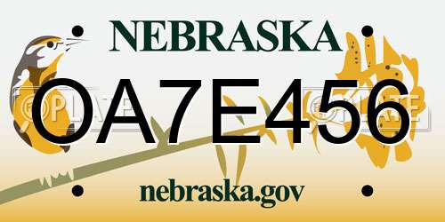 OA7E456 Nebraska License Plate