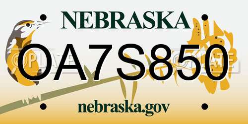 OA7S850 Nebraska License Plate
