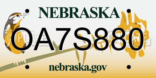 OA7S880 Nebraska License Plate