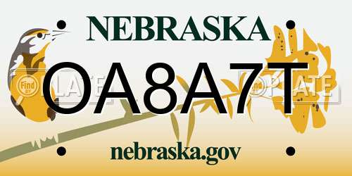 OA8A7T Nebraska License Plate
