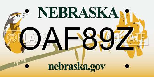 OAF89Z Nebraska License Plate