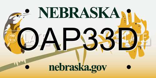 OAP33D Nebraska License Plate