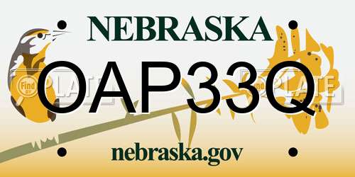 OAP33Q Nebraska License Plate