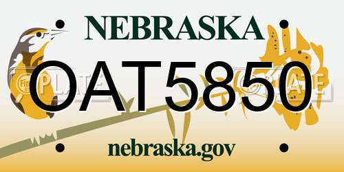OAT5850 Nebraska License Plate