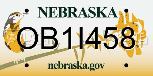 OB1I458 Nebraska License Plate