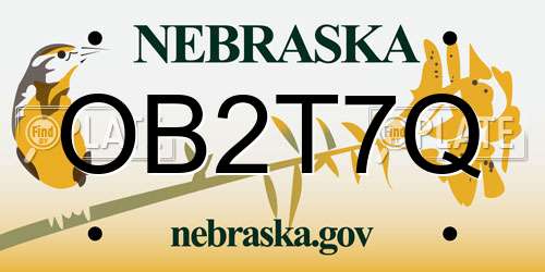 OB2T7Q Nebraska License Plate
