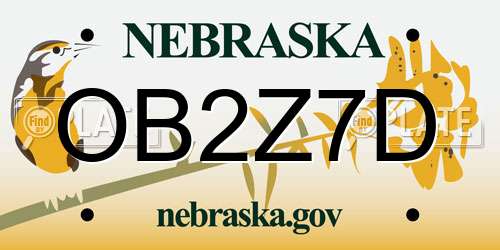 OB2Z7D Nebraska License Plate