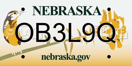 OB3L9Q Nebraska License Plate