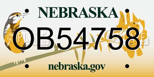 OB54758 Nebraska License Plate