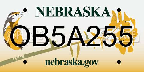 OB5A255 Nebraska License Plate